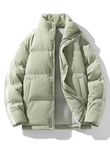 Men's Quilted Puffer Jacket with Stand Collar – Winter Warmth - Light Green