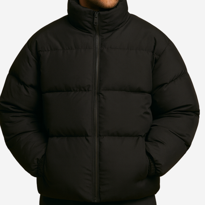 Men's Quilted Puffer Winter Jacket - Warm Casual Fit - Black