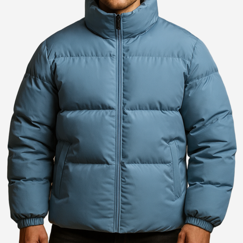 Men's Quilted Puffer Winter Jacket - Warm Casual Fit - Blue
