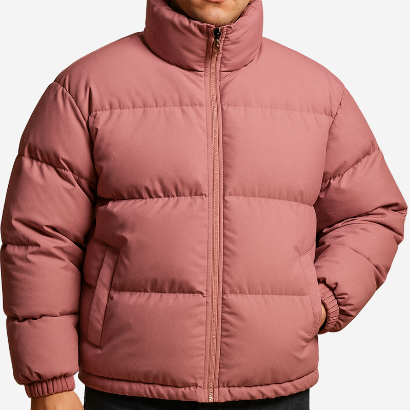 Men's Quilted Puffer Winter Jacket - Warm Casual Fit - Pink