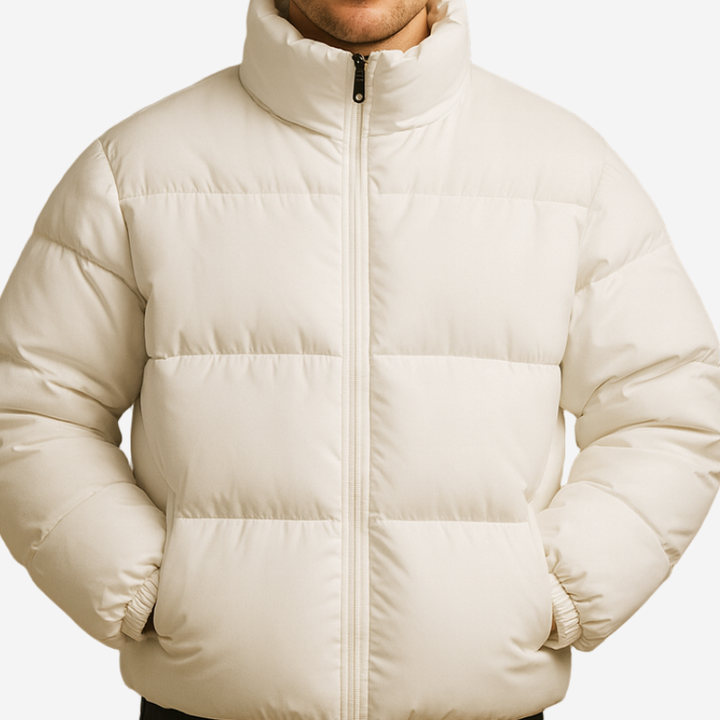 Men's Quilted Puffer Winter Jacket - Warm Casual Fit - White