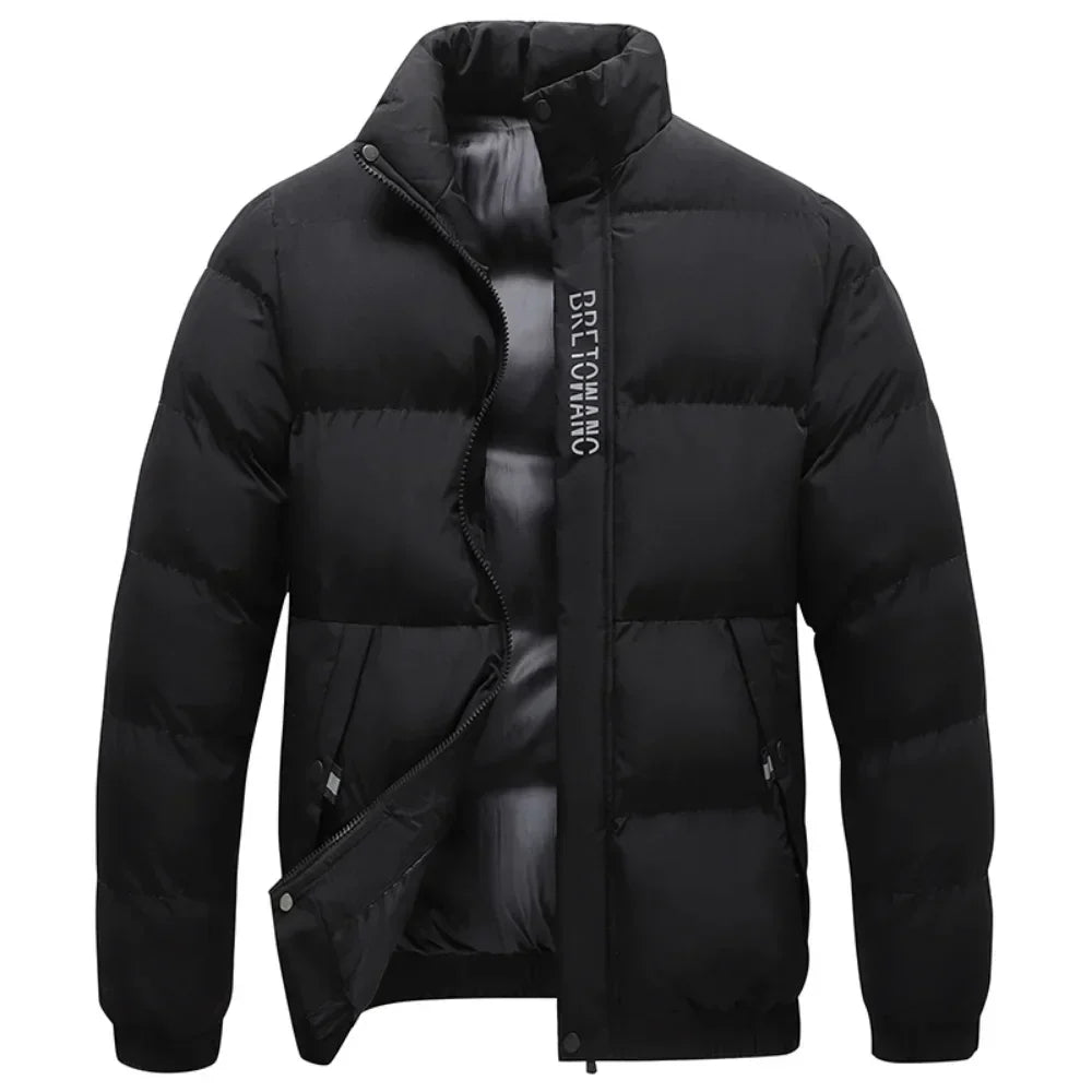 Men's Quilted Puffer Winter Jacket - Warm Insulated Coat - Black
