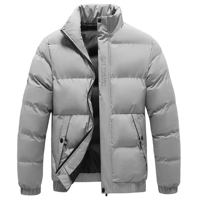 Men's Quilted Puffer Winter Jacket - Warm Insulated Coat - Grey
