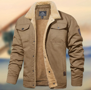 Men's Quilted Winter Jacket - Warm Padded Coat - Beige