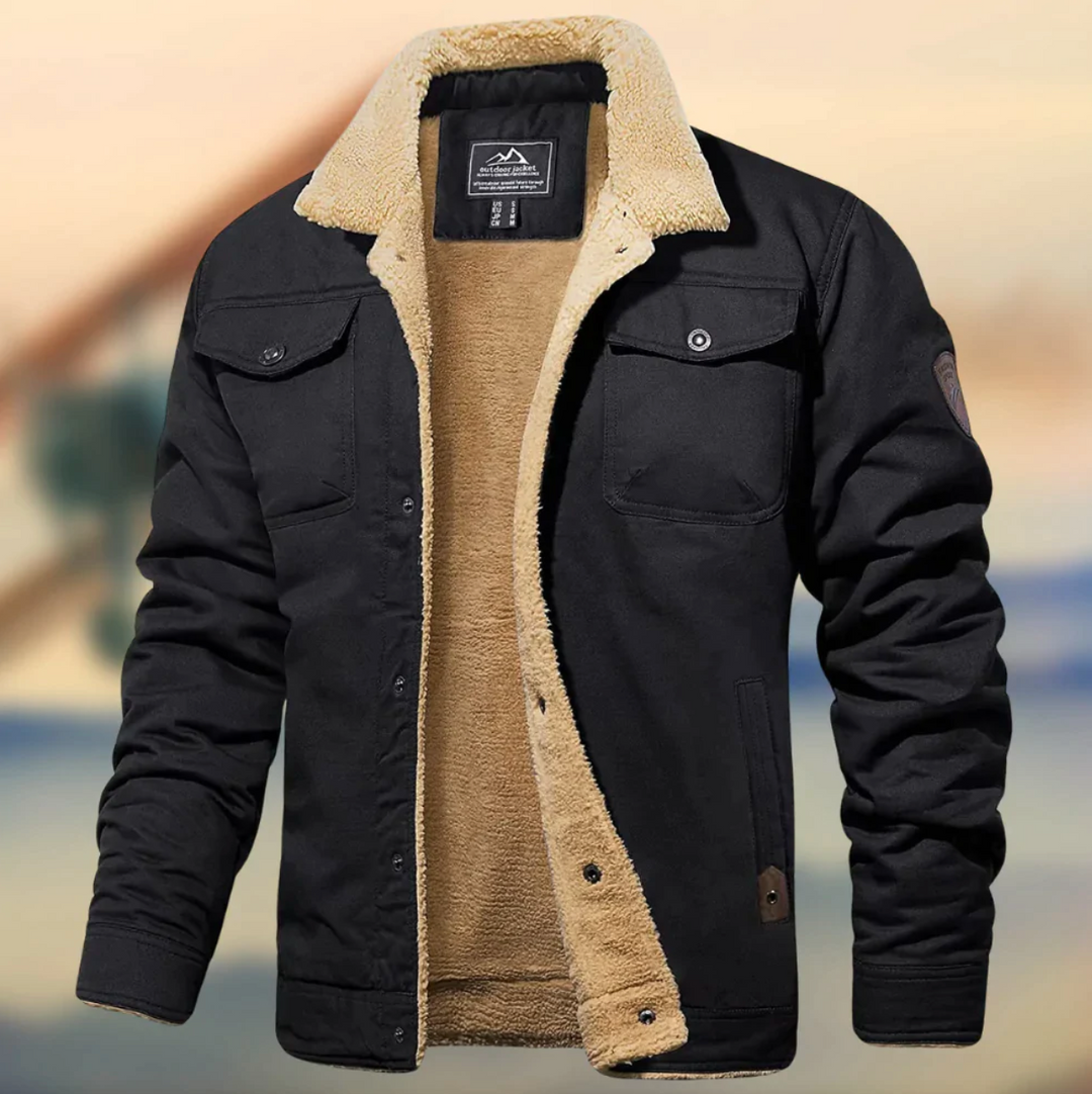 Men's Quilted Winter Jacket - Warm Padded Coat - Black