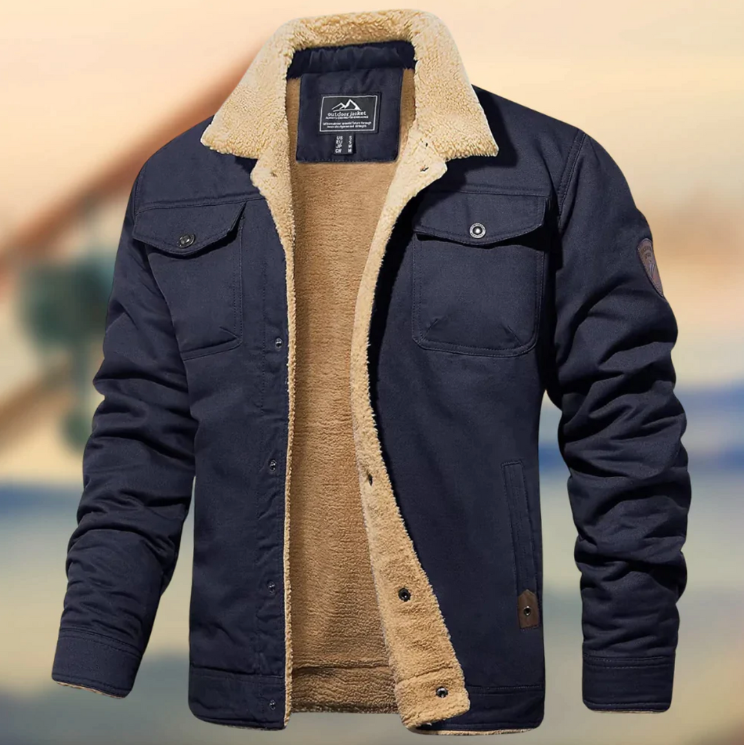 Men's Quilted Winter Jacket - Warm Padded Coat - Blue