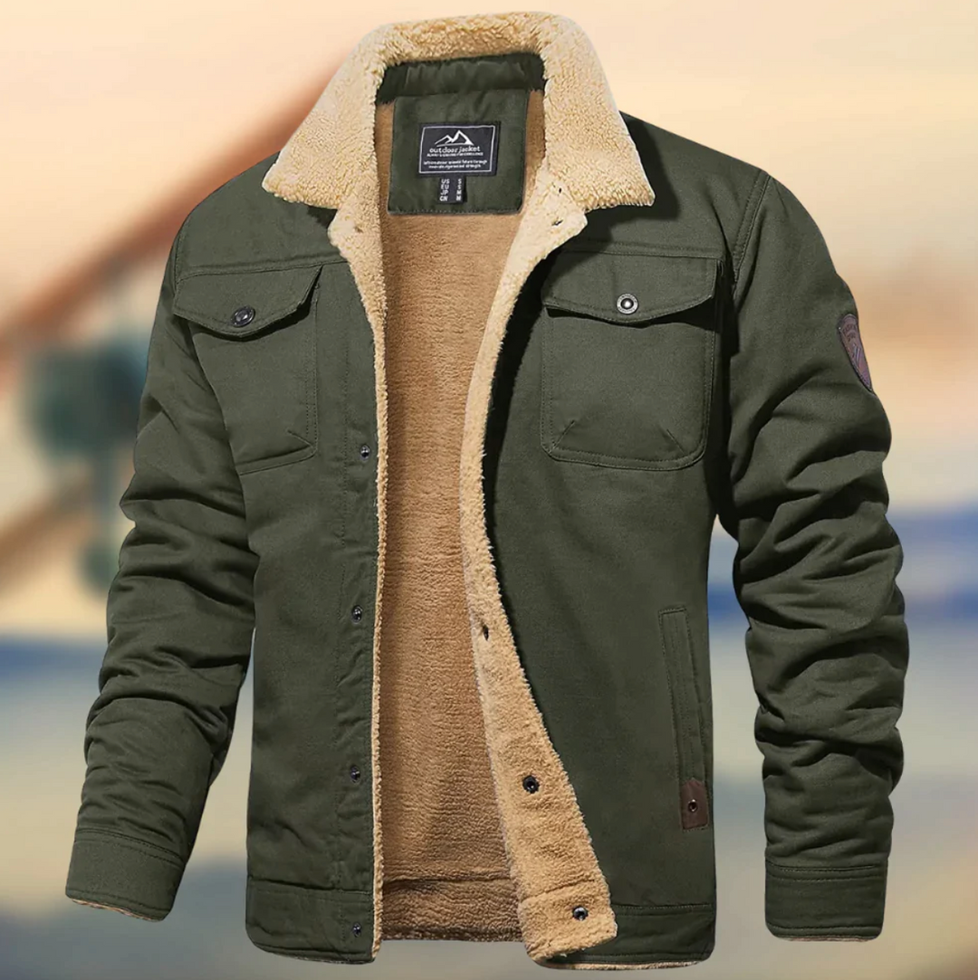 Men's Quilted Winter Jacket - Warm Padded Coat - Green