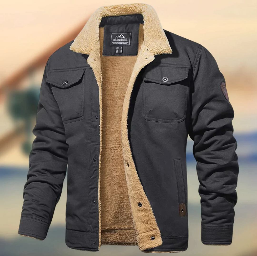 Men's Quilted Winter Jacket - Warm Padded Coat - Grey