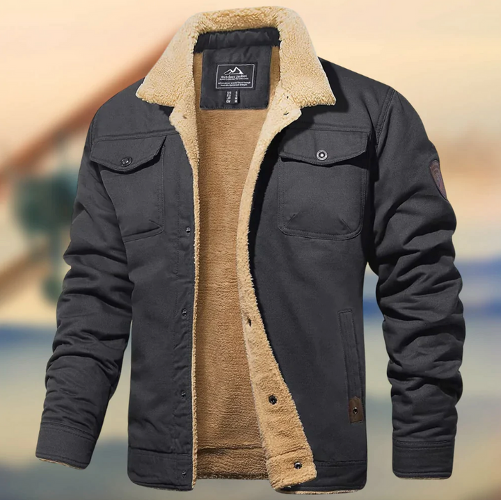 Men's Quilted Winter Jacket - Warm Padded Coat - Grey