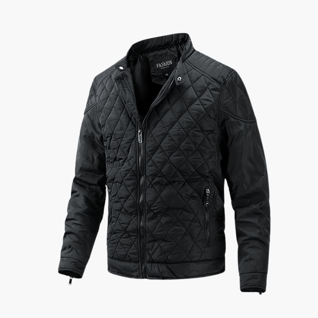 Men's Quilted Winter Jacket - Windproof & Warm - Black