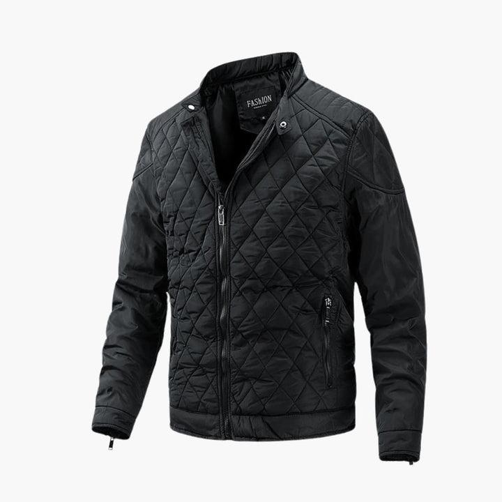 Men's Quilted Winter Jacket - Windproof & Warm - Black