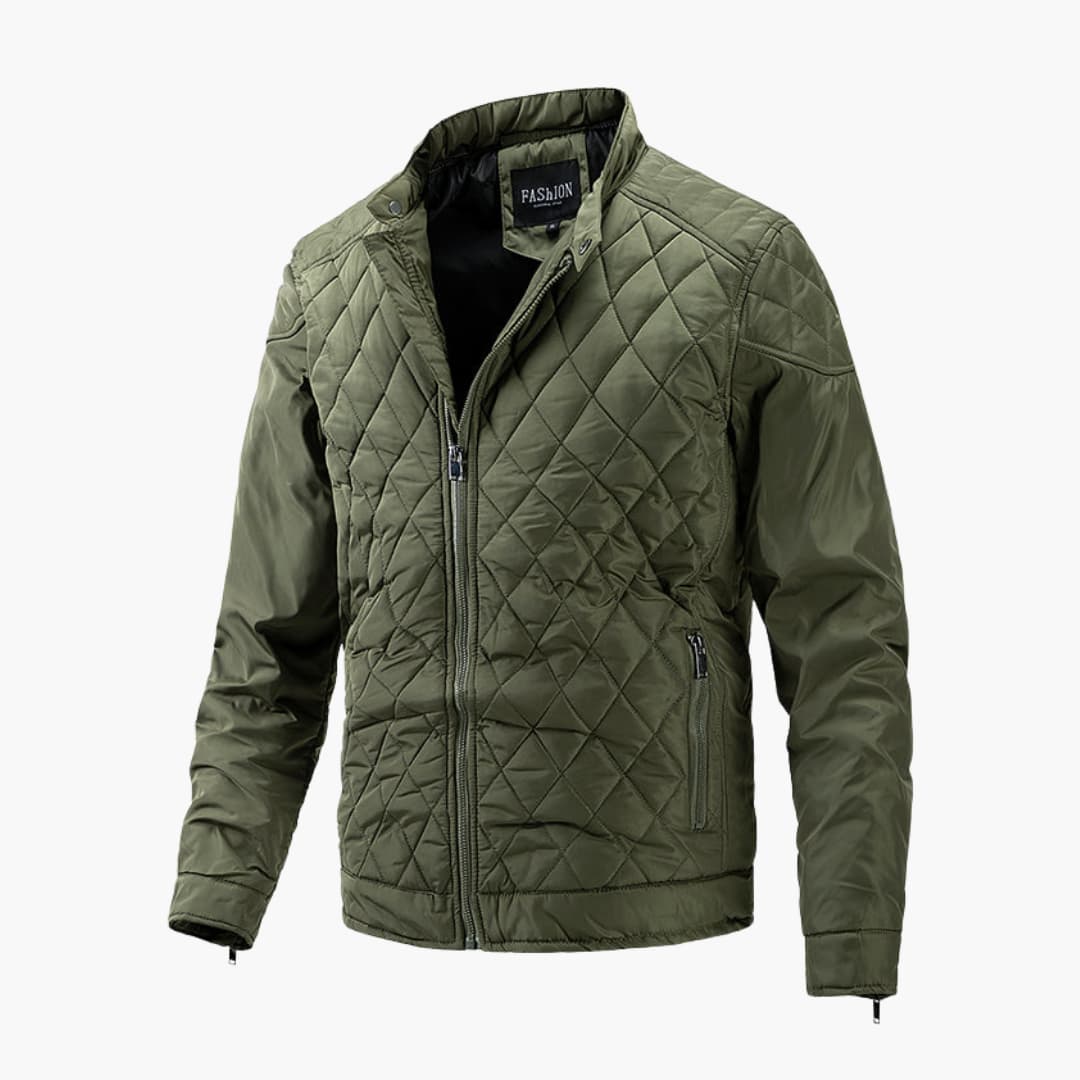Men's Quilted Winter Jacket - Windproof & Warm - Green