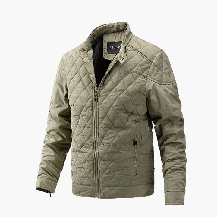 Men's Quilted Winter Jacket - Windproof & Warm - Khaki
