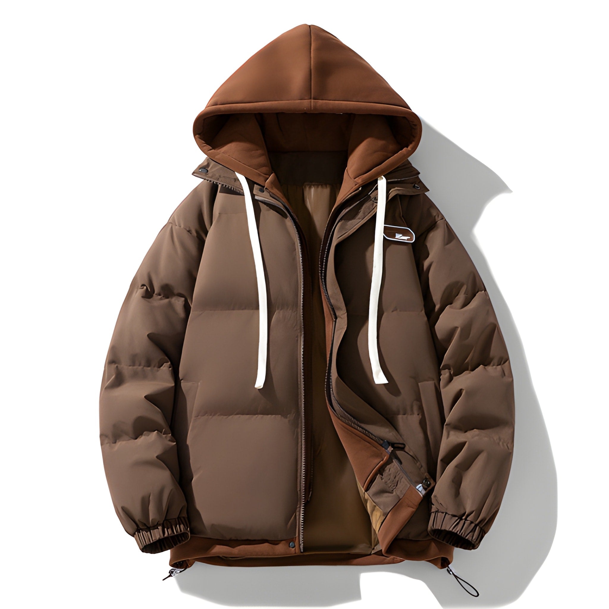 Men's Quilted Winter Jacket with Hood - Warm & Stylish - Coffee