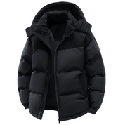 Men's Quilted Winter Jacket with Hood - Warm & Windproof - Black