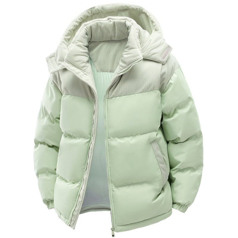 Men's Quilted Winter Jacket with Hood - Warm & Windproof - Green