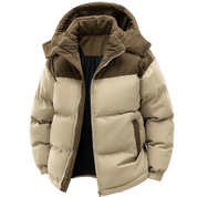 Men's Quilted Winter Jacket with Hood - Warm & Windproof - Khaki