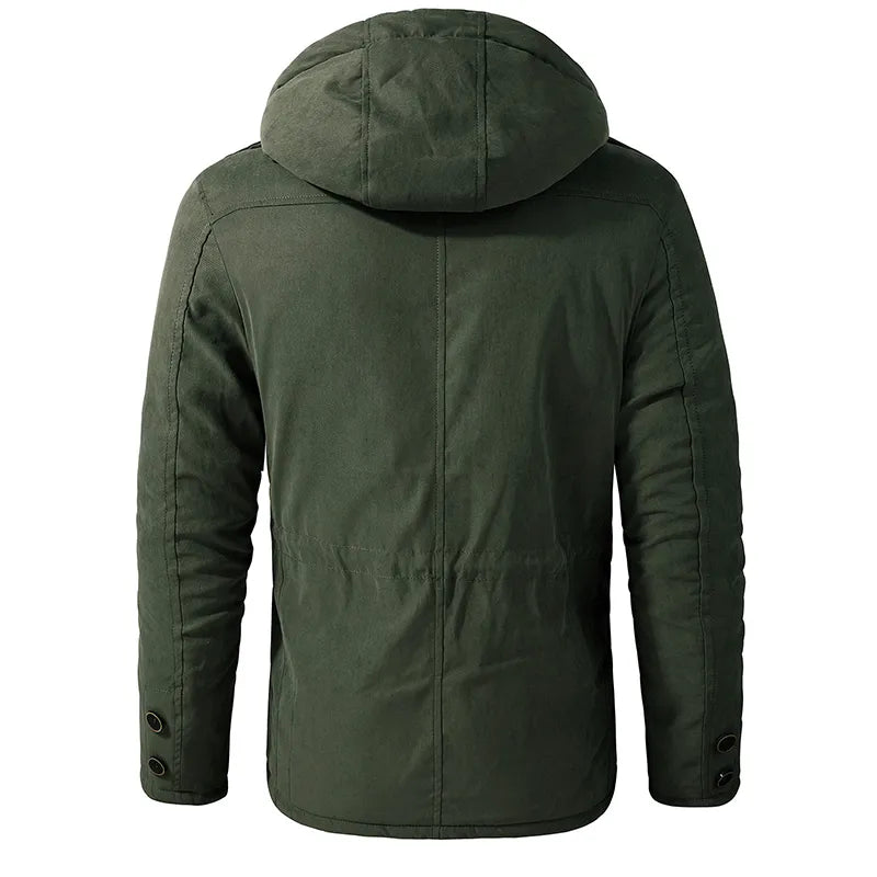 Men's Quilted Winter Parka Jacket - Warm Hooded Half-Length