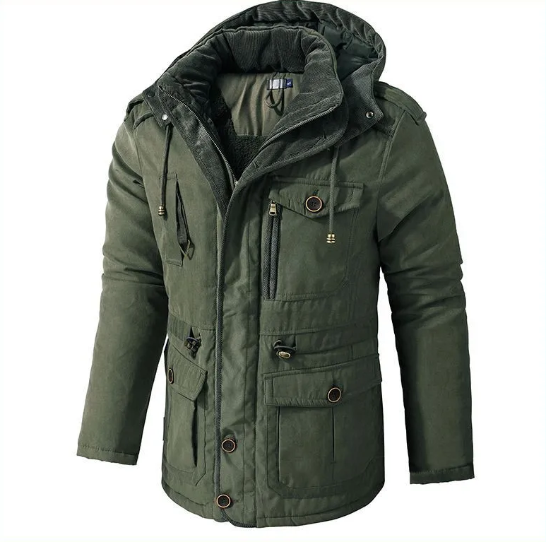 Men's Quilted Winter Parka Jacket - Warm Hooded Half-Length