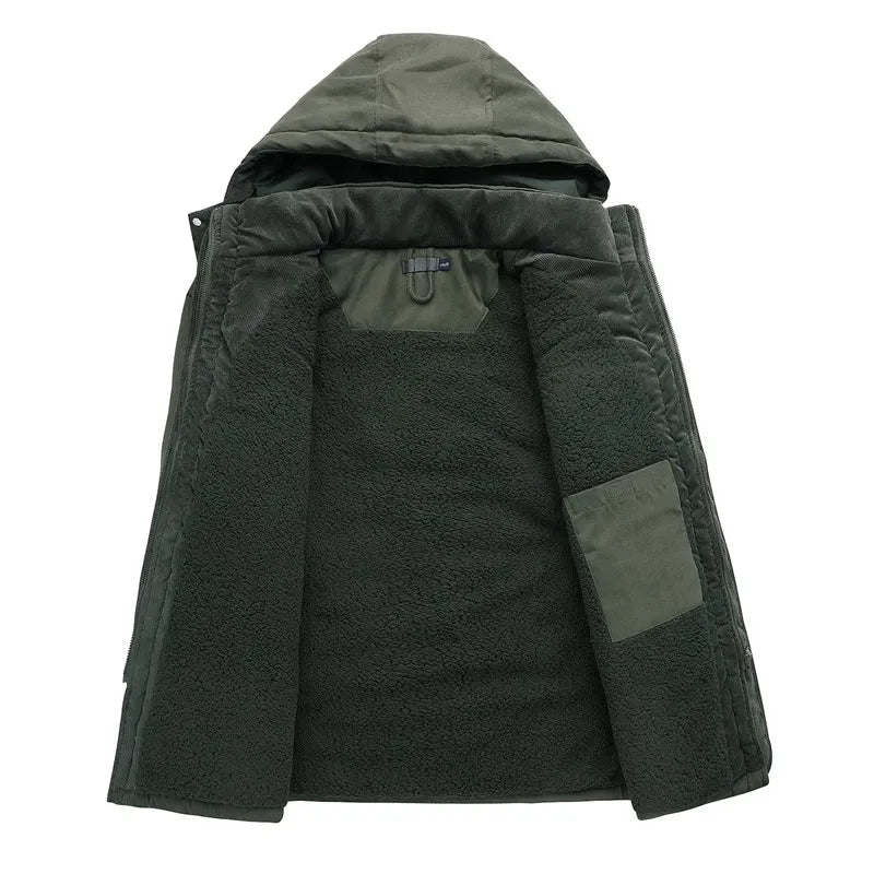 Men's Quilted Winter Parka Jacket - Warm Hooded Half-Length