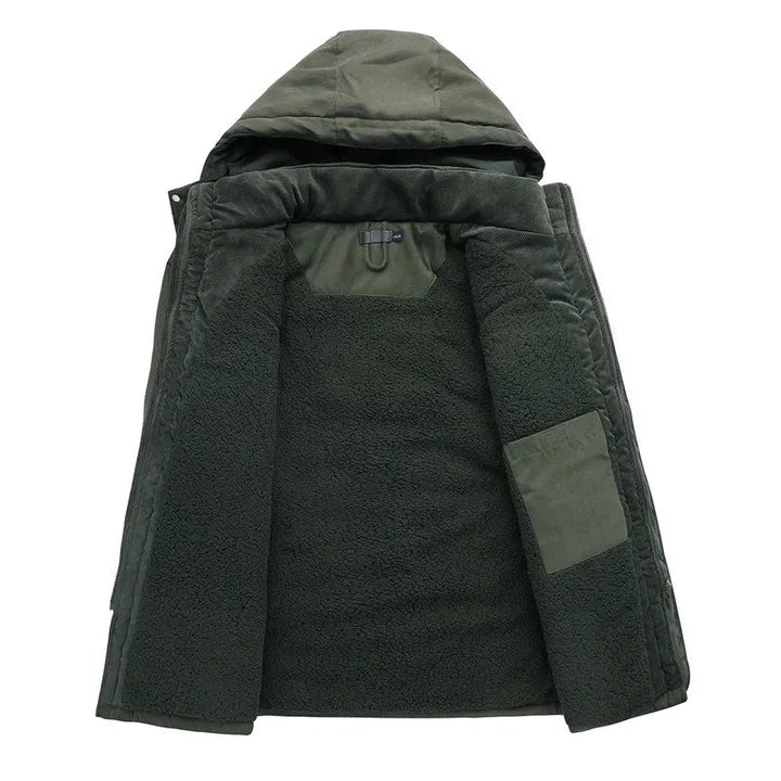 Men's Quilted Winter Parka Jacket - Warm Hooded Half-Length