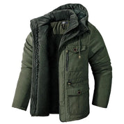 Men's Quilted Winter Parka Jacket - Warm Hooded Half-Length - Green