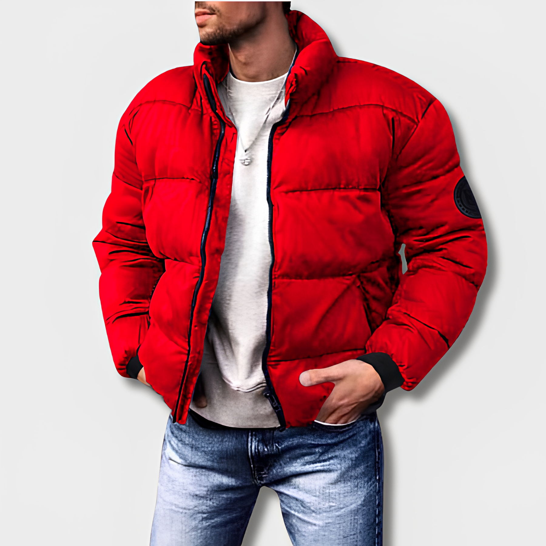 Men's Quilted Winter Parka - Warm & Comfortable - Red