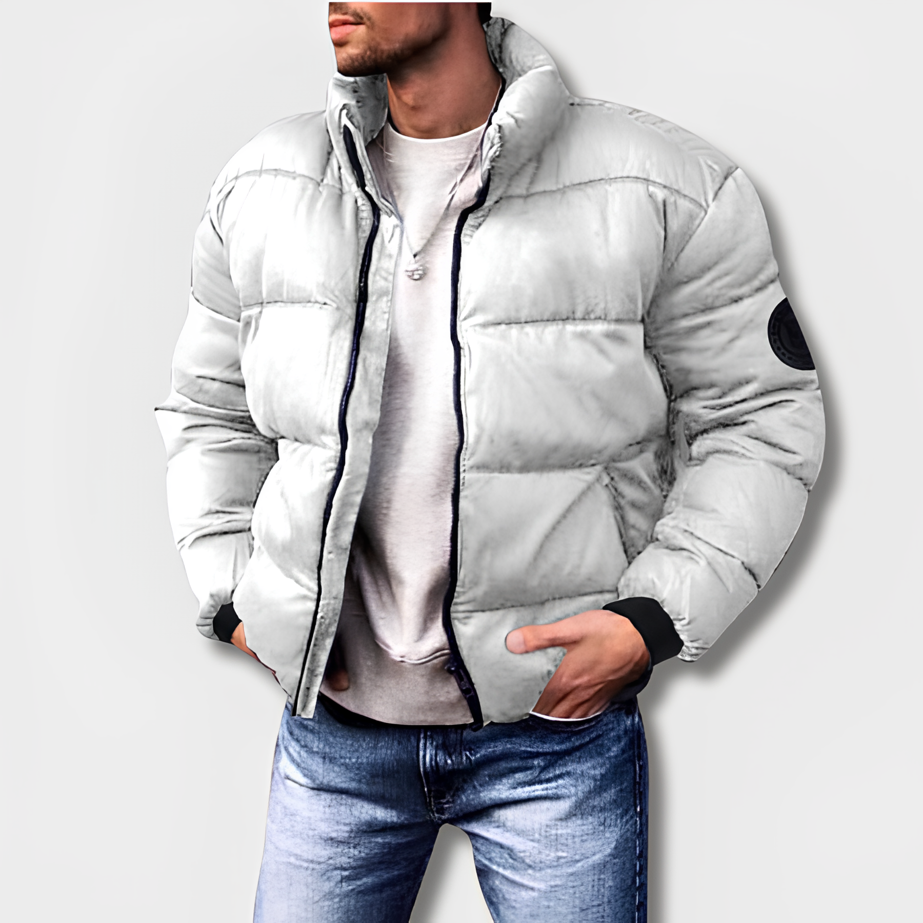 Men's Quilted Winter Parka - Warm & Comfortable - White