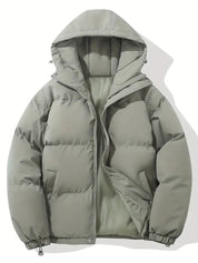 Men's Quilted Winter Puffer Jacket - Warm Hooded Coat - Light Green