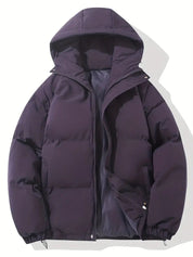 Men's Quilted Winter Puffer Jacket - Warm Hooded Coat - Purple