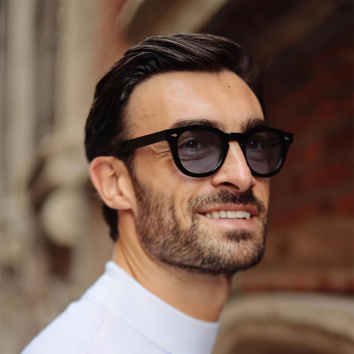 Men's Retro Round Sunglasses - Black Frame with AC Lenses - Black