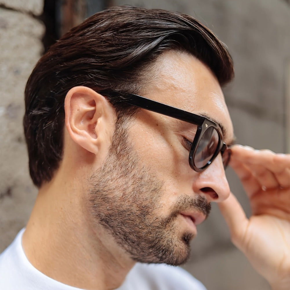 Men's Retro Round Sunglasses - Black Frame with AC Lenses