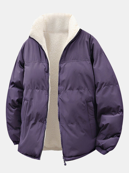 Men's Reversible Teddy Fleece Puffer Jacket – Relaxed Fit - Purple