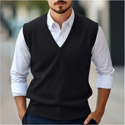 Men's Sleeveless V-Neck Sweater Vest - Casual Knit - Black