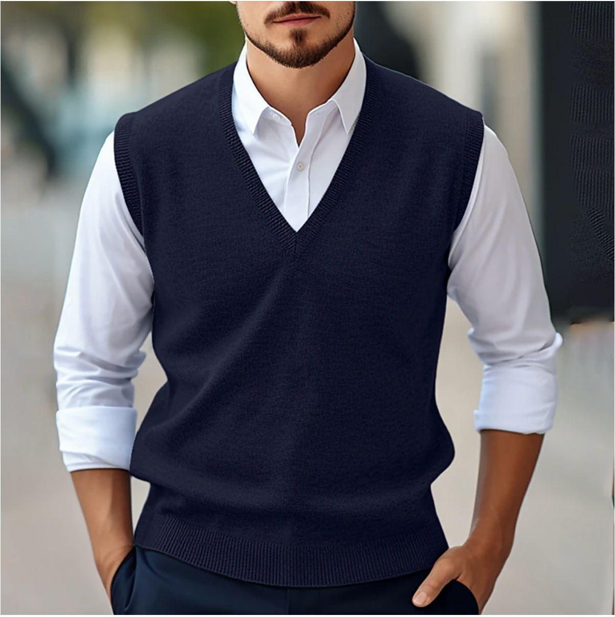 Men's Sleeveless V-Neck Sweater Vest - Casual Knit - Blue