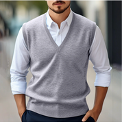 Men's Sleeveless V-Neck Sweater Vest - Casual Knit - Grey