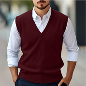 Men's Sleeveless V-Neck Sweater Vest - Casual Knit - Red