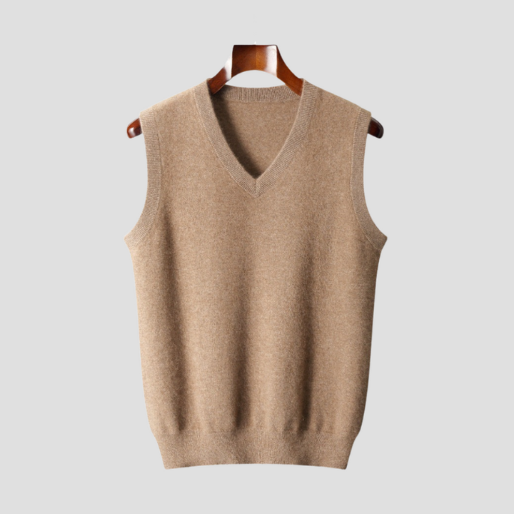 Men's Sleeveless V-Neck Vest - Classic Knit - Beige