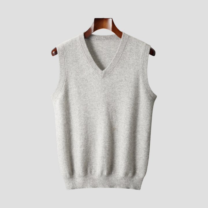 Men's Sleeveless V-Neck Vest - Classic Knit - Grey