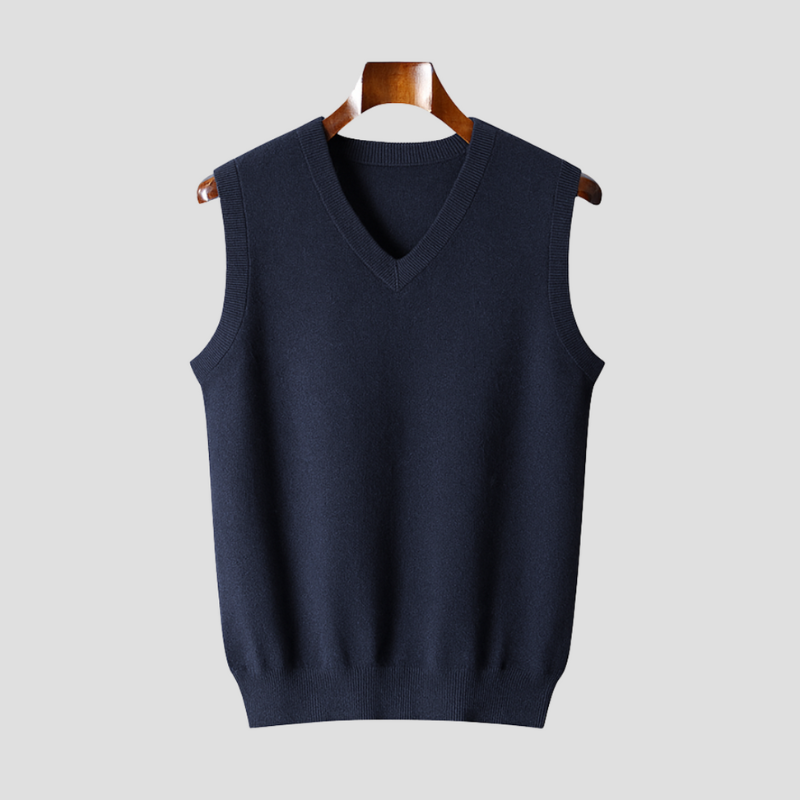 Men's Sleeveless V-Neck Vest - Classic Knit - Navy