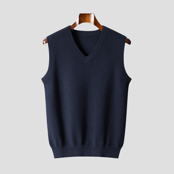 Men's Sleeveless V-Neck Vest - Classic Knit - Navy