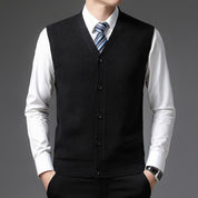 Men's Sleeveless V-Neck Vest - Slim Fit Button Closure - Black
