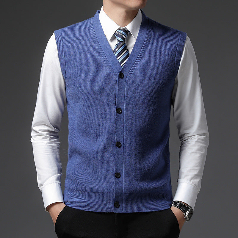 Men's Sleeveless V-Neck Vest - Slim Fit Button Closure - Blue