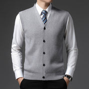 Men's Sleeveless V-Neck Vest - Slim Fit Button Closure - Grey