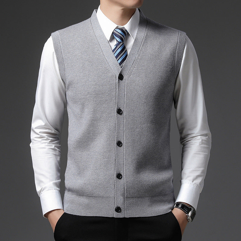 Men's Sleeveless V-Neck Vest - Slim Fit Button Closure - Grey
