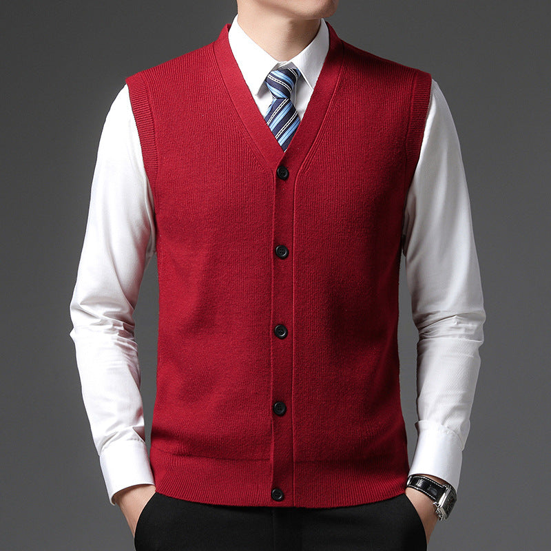 Men's Sleeveless V-Neck Vest - Slim Fit Button Closure - Red