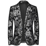 Men's Slim Fit Blazer with Metallic Print - Formal Evening Jacket - Silver