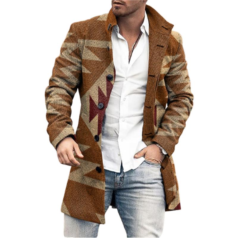 Men's Slim Fit Coat - Multicolor Button Front - Tan