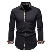 Men's Slim Fit Cotton Shirt - Modern Paisley Print - Black
