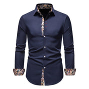 Men's Slim Fit Cotton Shirt - Modern Paisley Print - Blue